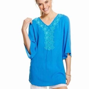 Lilly Pulitzer for target Women's Blue Embroidered 3/4 Sleeve Bell Top Medium
